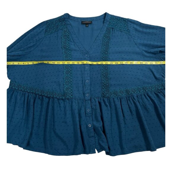 Lane Bryant Boho Peasant Shirt V Neck Button Lace Blue Plus Size 28 Top - Picture 4 of 11